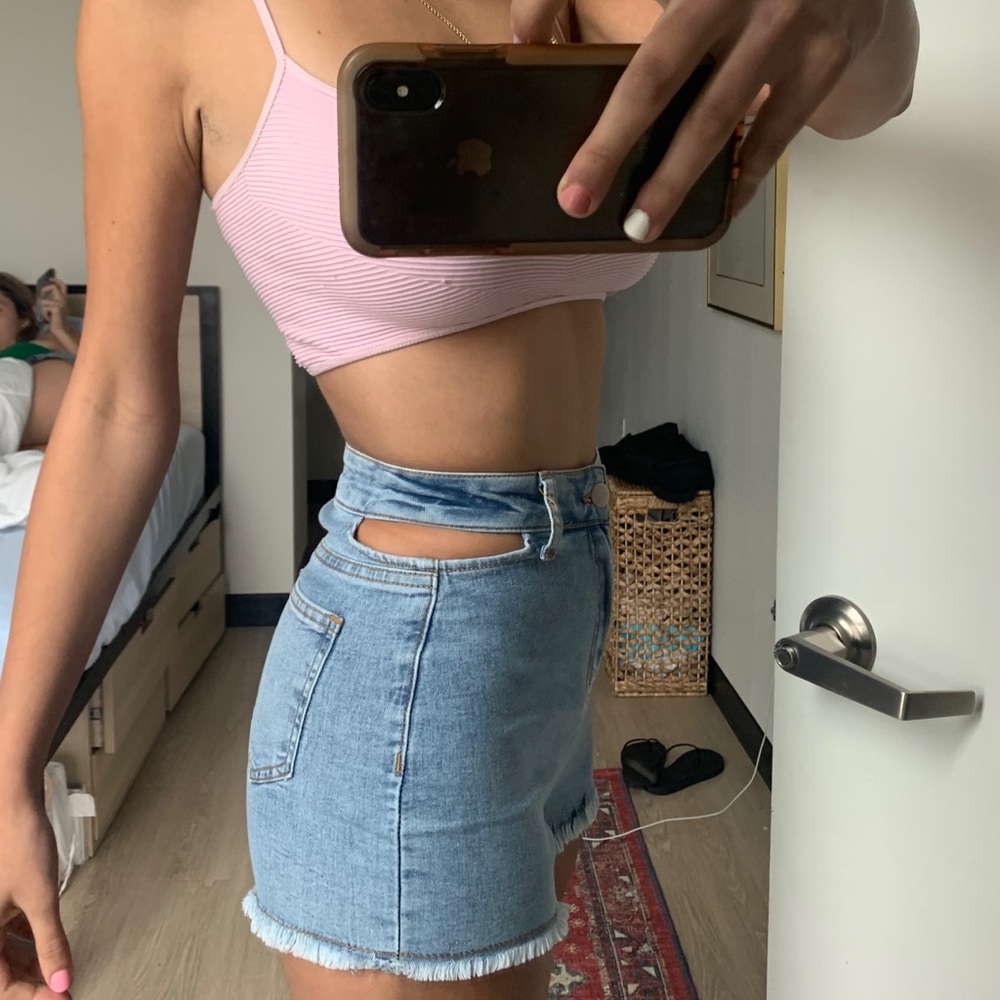 Pretty little things light wash jean shorts